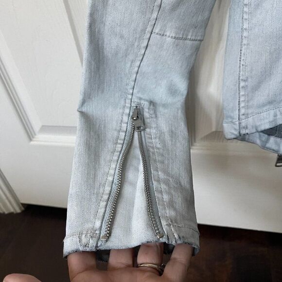 Armani Exchange Blue Full Zip White Washed Denim Cropped Moto  Jacket Size XS - Picture 5 of 10